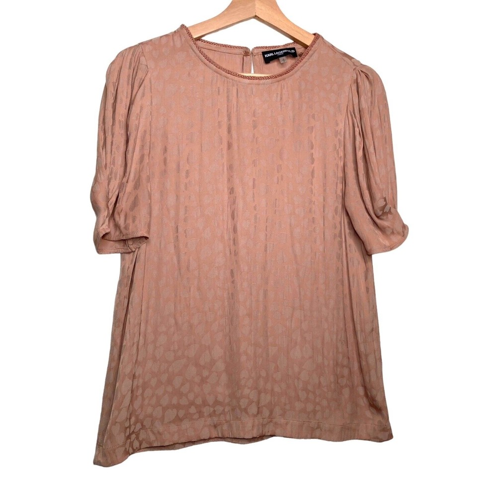 Karl Lagerfeld Paris Blouse Women’s Size Small Pink Blush Top Ruffle Sleeve